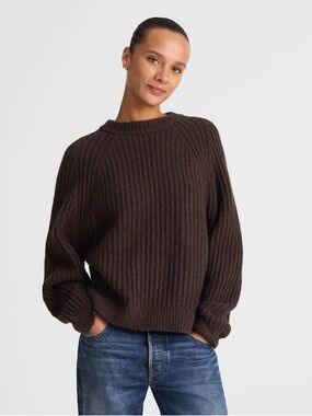 Madewell Ribbed Cotton-Blend Sweater molasses brown chunky knit Size XS